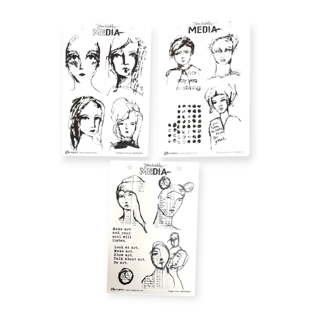 Ranger Dina Wakley Media Rubber Stamps 3 Sets Faces Positive Women Ledger Girls